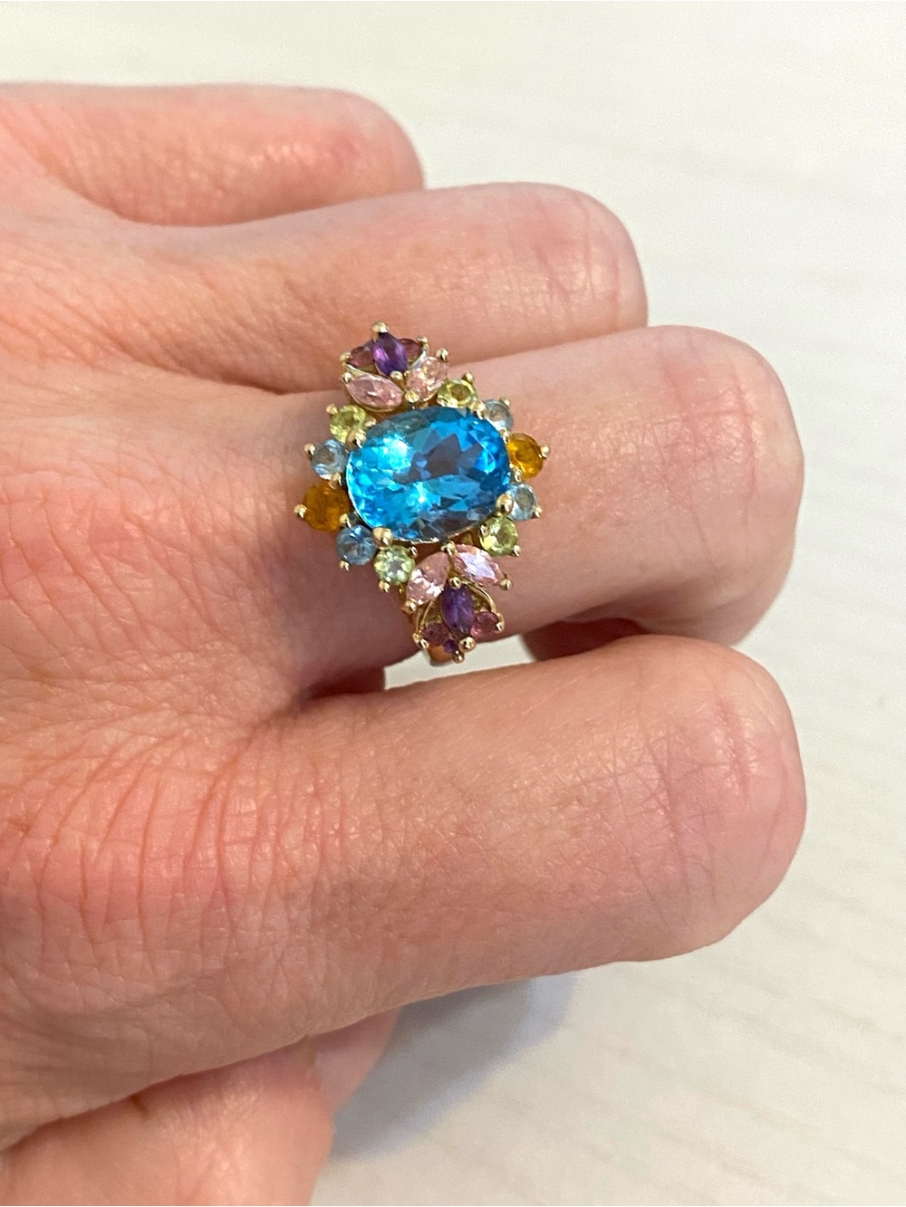 14K Yellow Gold Multi Gemstone Ring Size 7